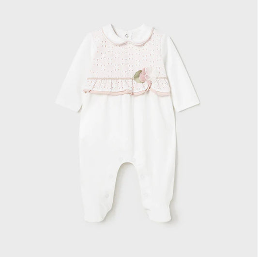 Mayoral Baby Girl Pink & Ivory Cotton Babygrow