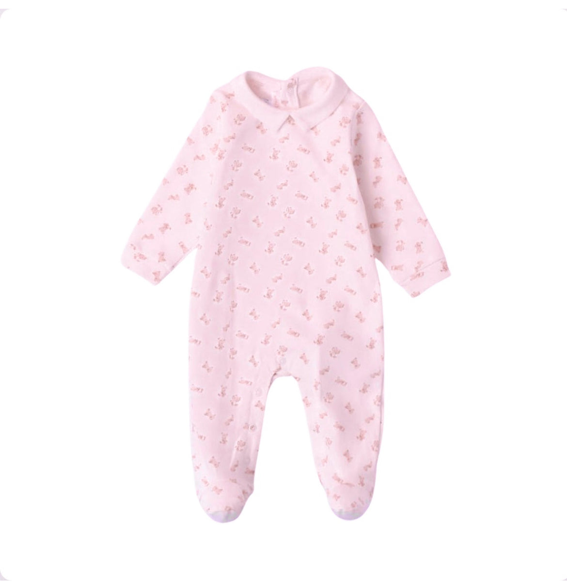 Minibanda Baby Girl Pink Teddy Print Cotton Babygrow