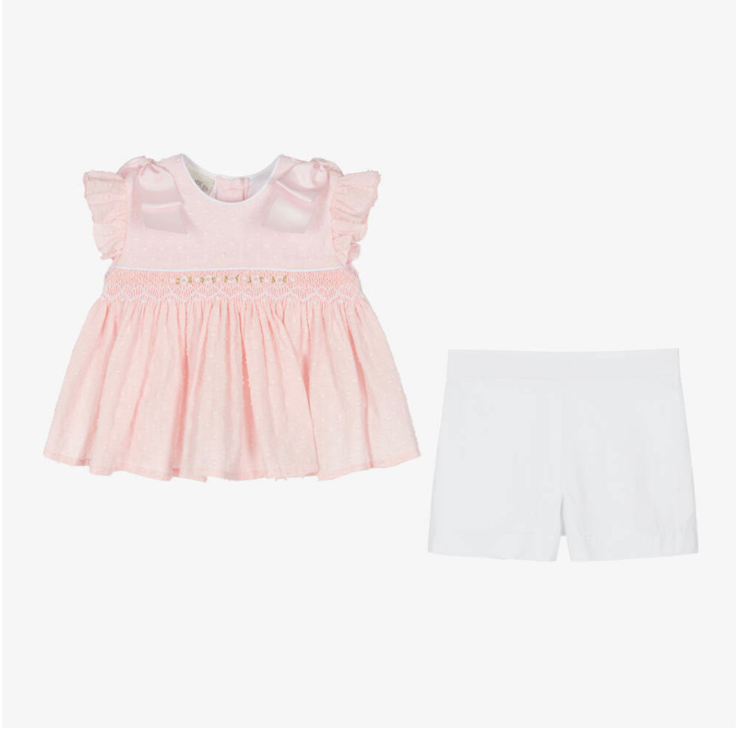 Pretty Originals Girls Pink Smocked Shorts Set