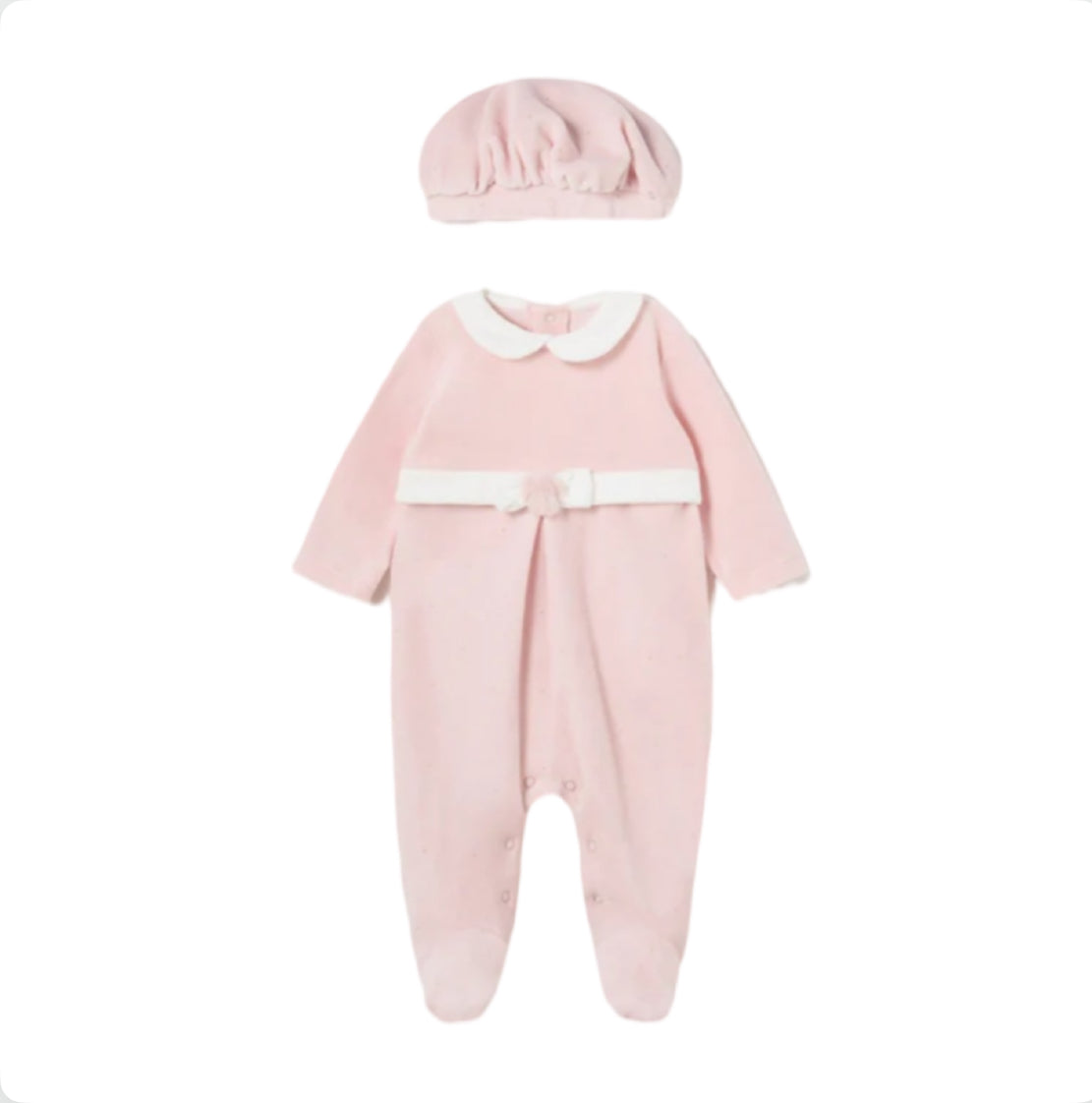 Mayoral Baby Girl Pink Velour Babygrow & Hat