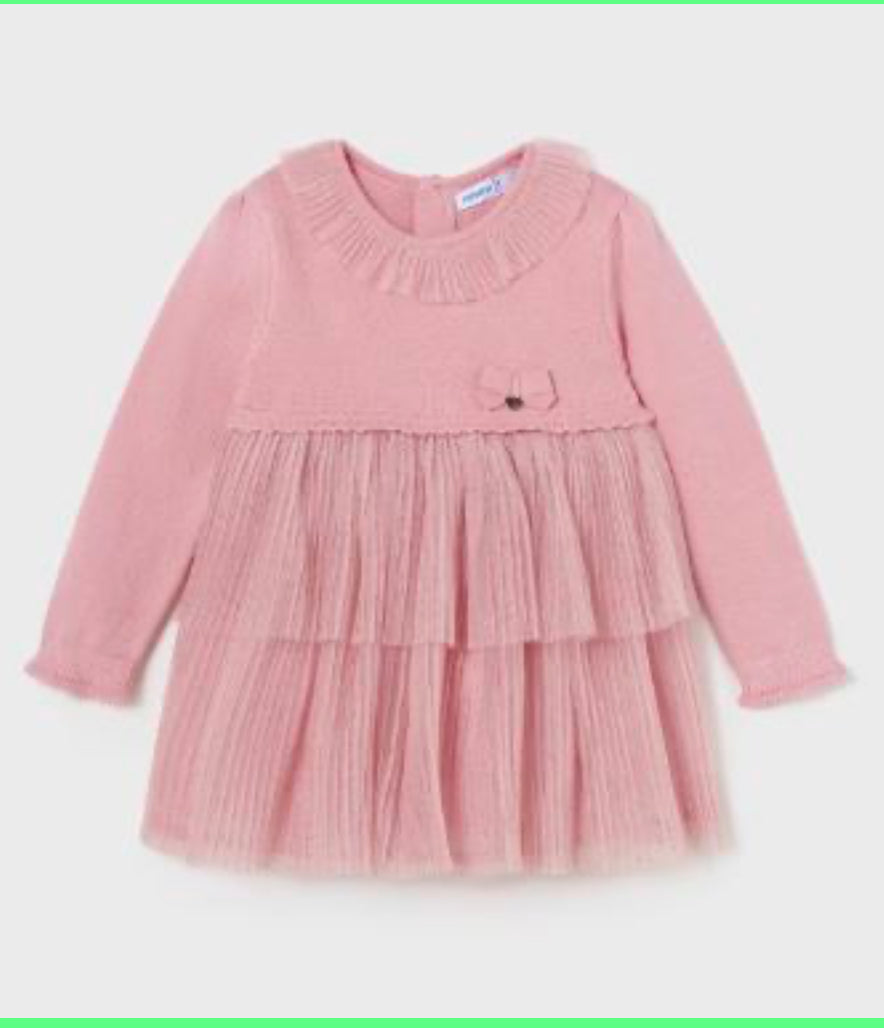 Mayoral Girls Pink Tulle Pleated Skirt Dress
