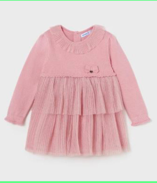 Mayoral Girls Pink Tulle Pleated Skirt Dress