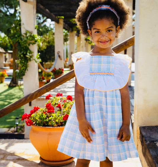 Rochy Girls Neon Blue Checked Cotton Dress