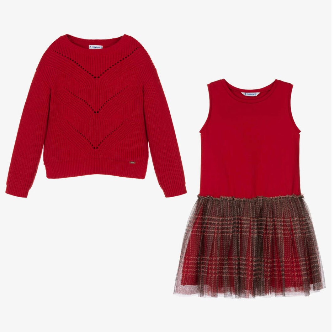 Mayoral Girls Red Cotton Dress Set
