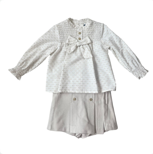Basmarti Girls Beige & Cream Skort Set