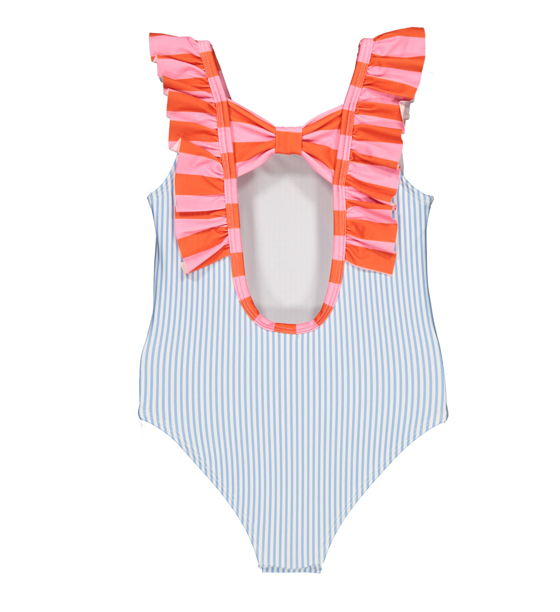 Paper Boat Girls Blue & Pink Stripe Swimming Costume