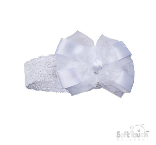 Baby Girl White Satin Bow Headband