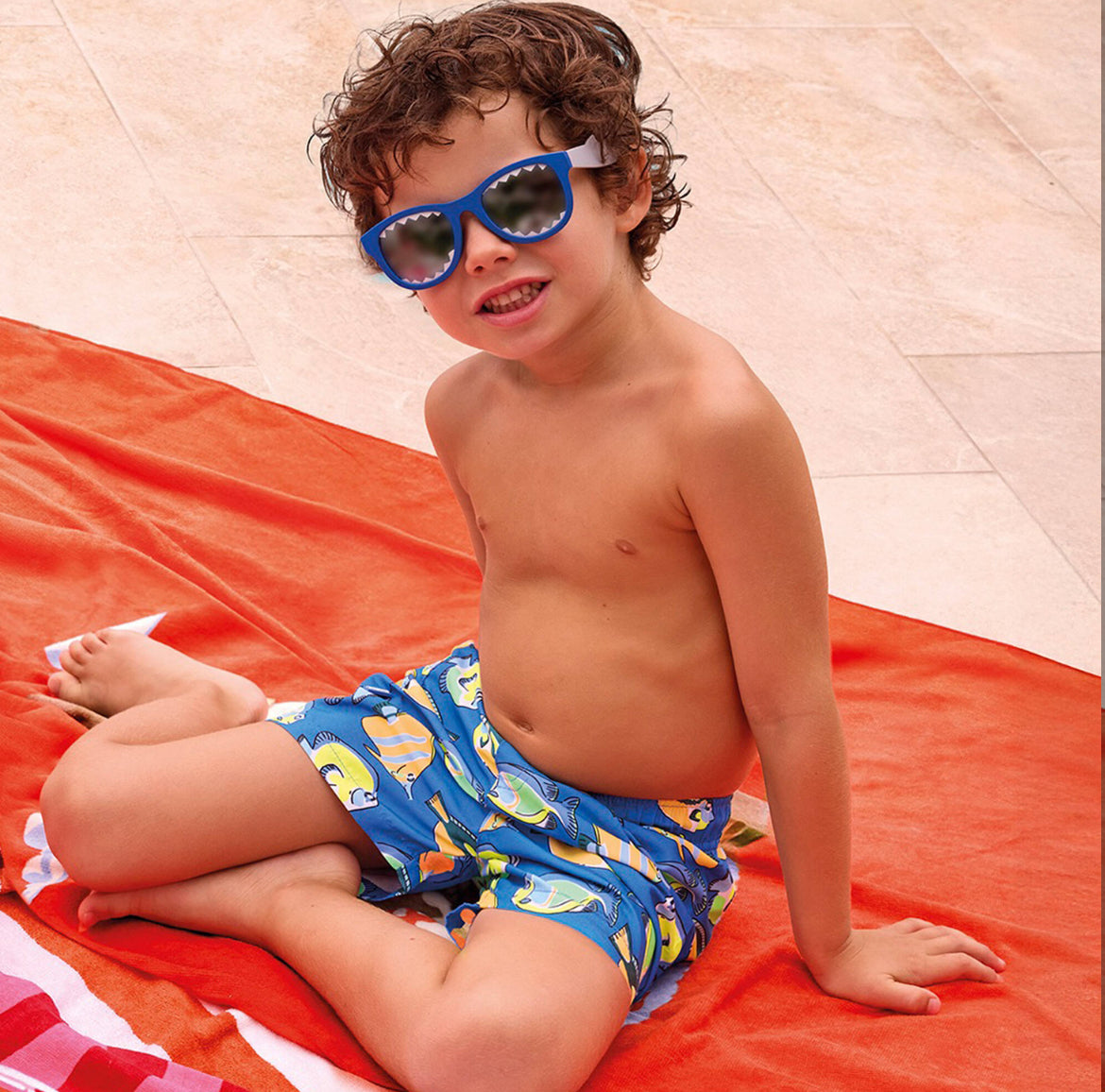 Mayoral Boys Blue Fish Print Swim Shorts