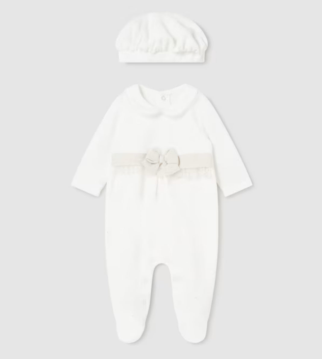 Mayoral Baby Girl Ivory & Gold Velour Babygrow & Hat