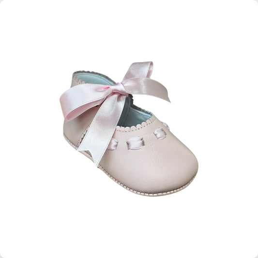 Pretty Originals Baby Girl Pink Leather Bow Pram Shoes