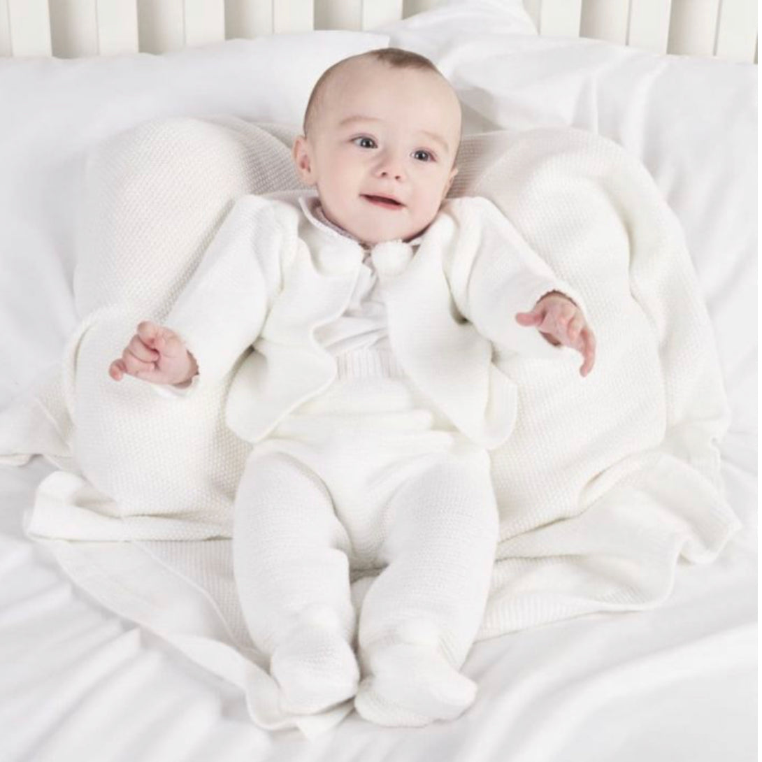 Dandelion Unisex Baby White Knitted Pom 2 Piece Set