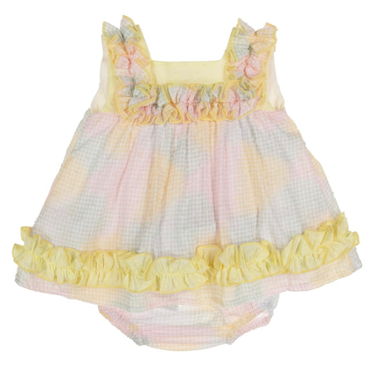 Lor Miral Baby Girl Yellow & Pink Cotton Dress Set
