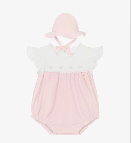 Mayoral Baby Girl Pink Cotton Romper & Hat Set
