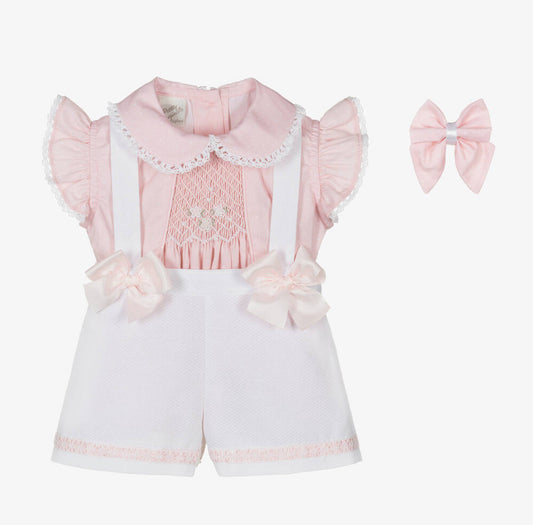 Pretty Originals Baby Girl Pink & White Smocked Shorts Set