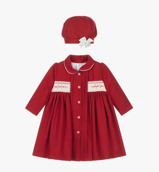 Pretty Originals Girls Red Smocked Coat & Hat