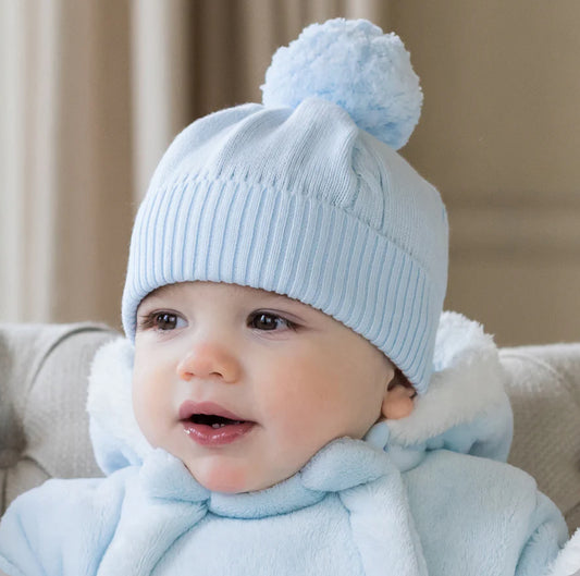 Emile et Rose Baby Boy Blue Cotton Pom Hat