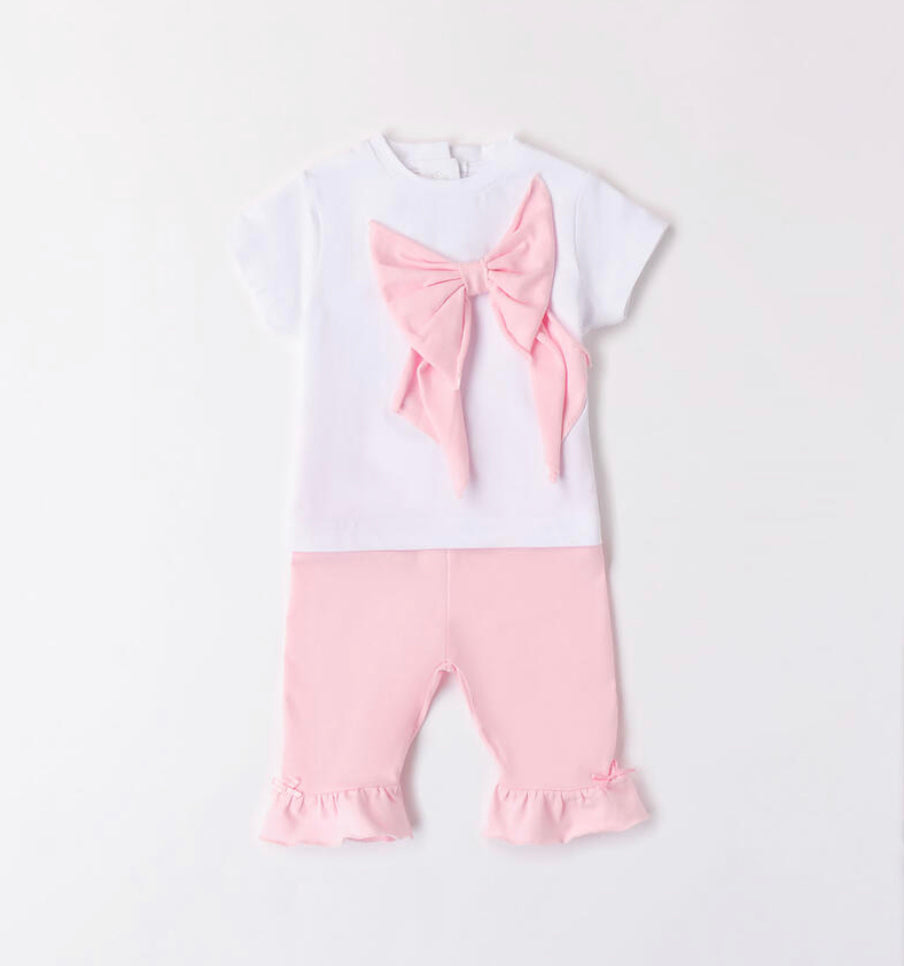 Minibanda Baby Girl Pink & Ivory Legging Set
