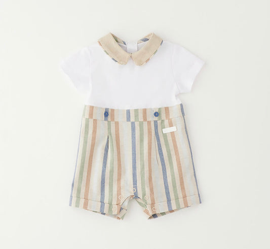 Minibanda Baby Boy White & Beige Romper