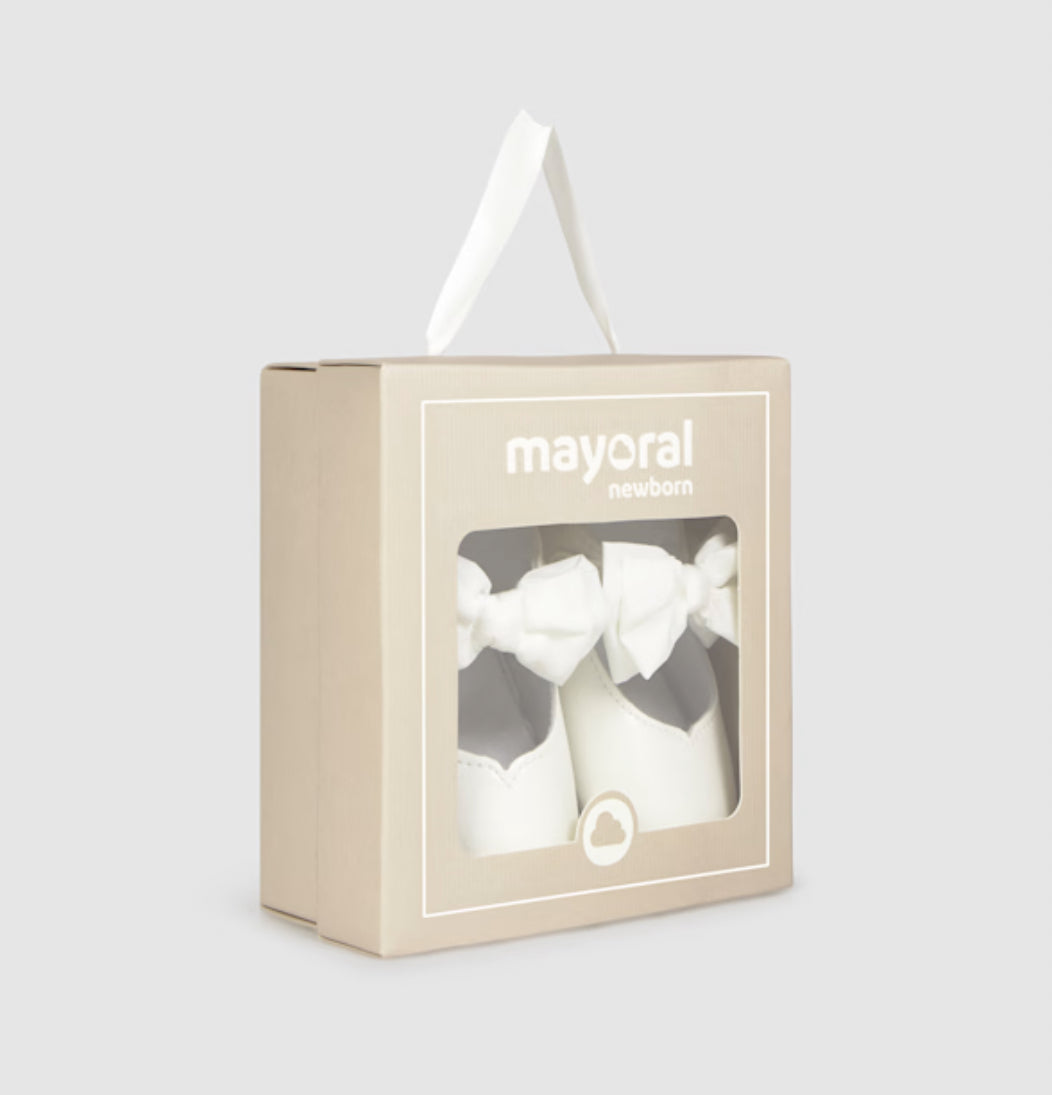 Mayoral Baby Girl White Maryjane Pram Shoes with Bow 9961