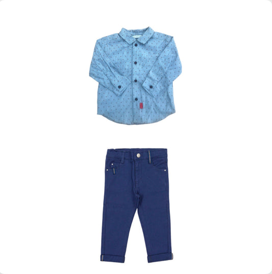 Tutto Piccolo Boys Blue Cotton Shirt & Trousers Set