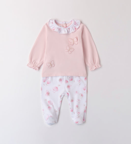 Minibanda Baby Girl Pink & Ivory Cotton Outfit 2 Piece