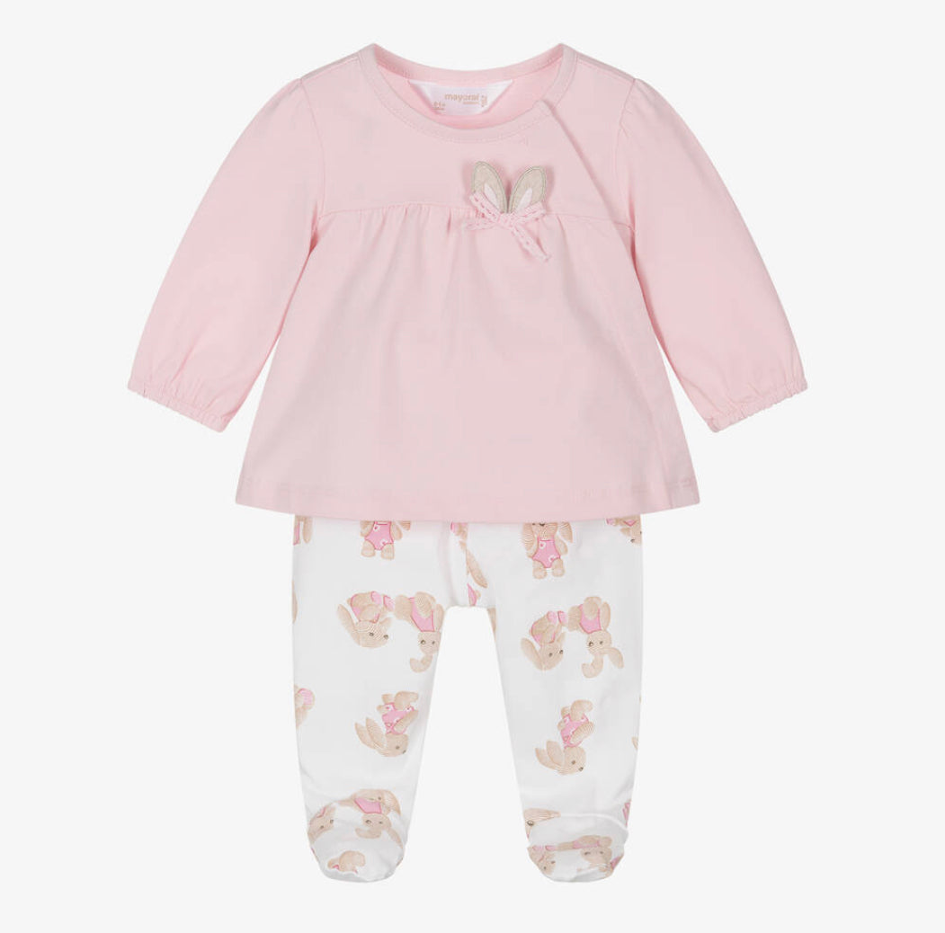 Mayoral Baby Girl Pink Cotton Bunny Print 2 Piece