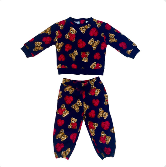 Sarabanda Girls Navy & Pink Teddy Print Tracksuit