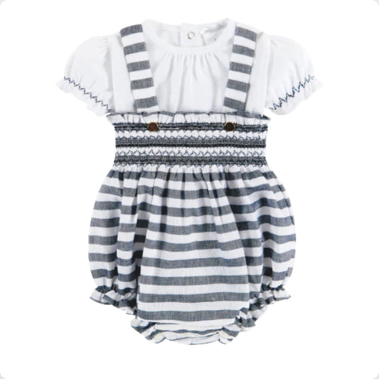 Deolinda Baby Girl Blue & White Romper Set