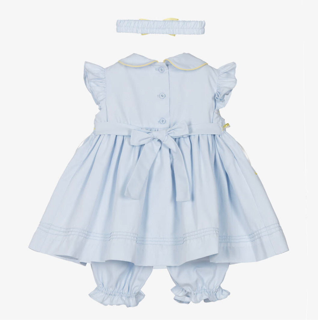 Pretty Originals Girls Blue & Yellow Smocked Dress Set