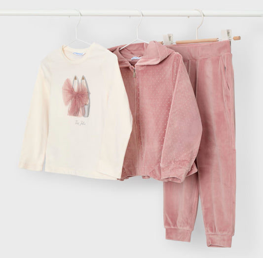 Mayoral Girls Pink & Ivory Sparkly Velour Tracksuit 3 Piece Set