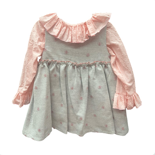 Lor Miral Girls Pink & Grey Dress
