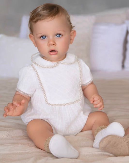 Miranda Baby Unisex Ivory & Beige Cotton Romper