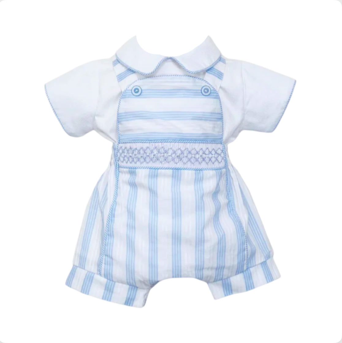 Pretty Originals Baby Boy Blue & White Smocked Romper Set