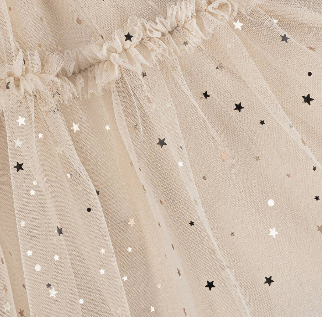 Abel & Lula Girls Beige & Gold Star Tulle Dress