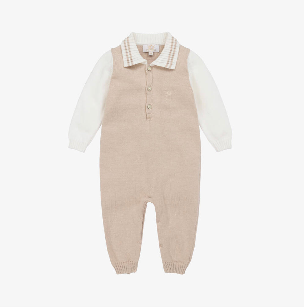 Caramelo Kids Baby Boy Beige Knited Romper