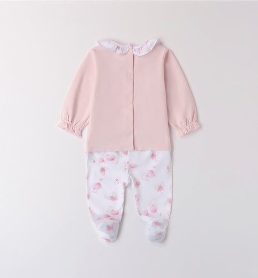 Minibanda Baby Girl Pink & Ivory Cotton Outfit 2 Piece