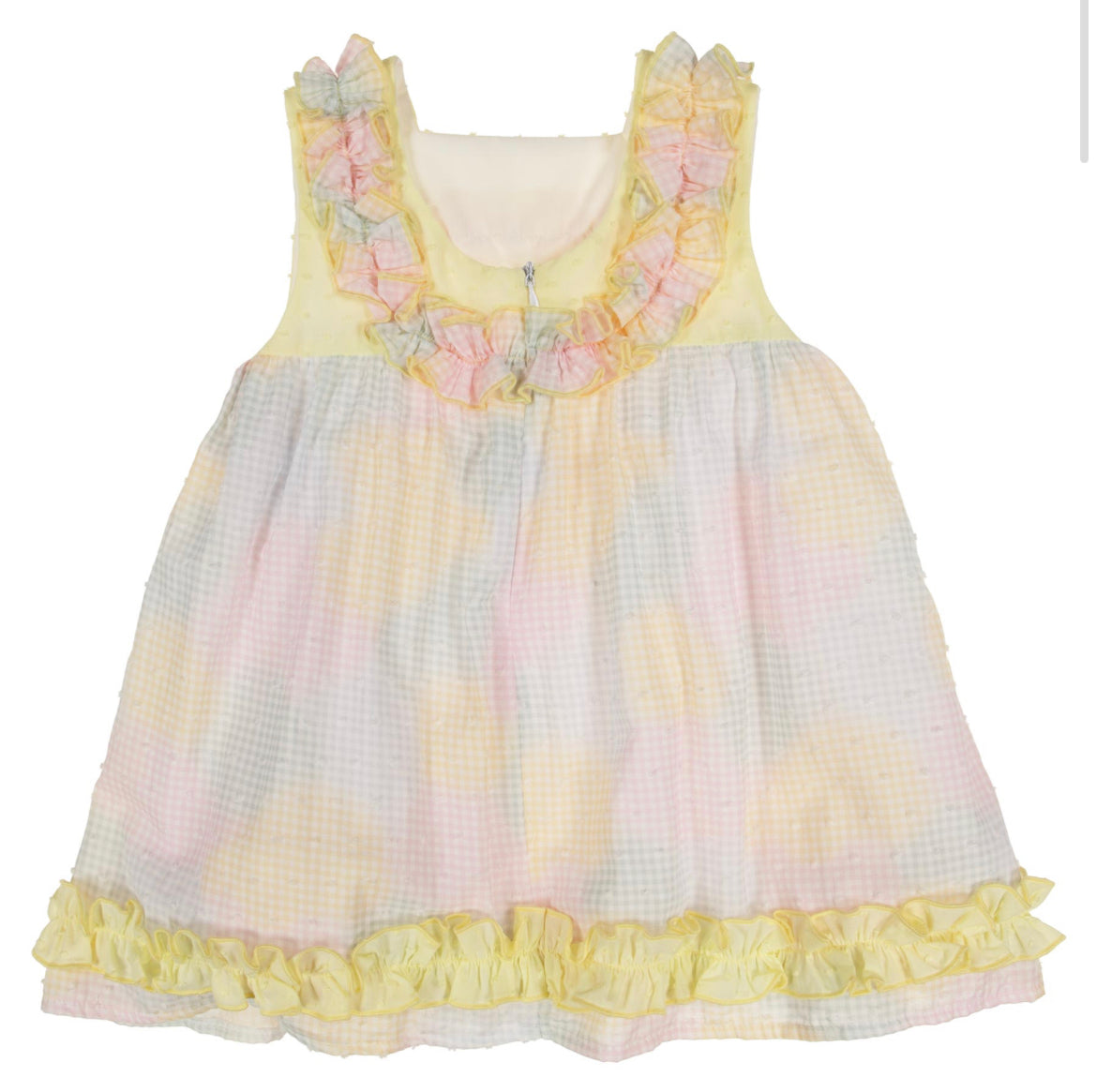 Lor Miral Girls Yellow & Pink Cotton Dress