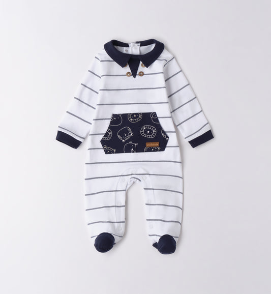Minibanda Baby Boy Blue & White Stripe Cotton Babygrow
