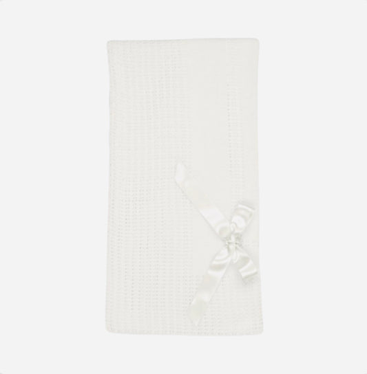 Mac Ilusion White Cotton Baby Blanket with Satin Bow