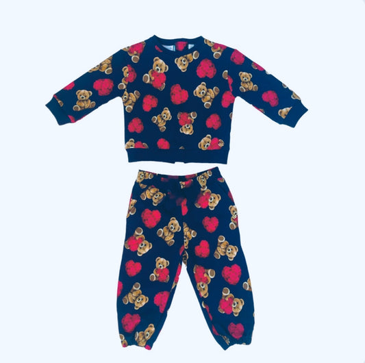 Sarabanda Girls Navy & Pink Teddy Print Tracksuit