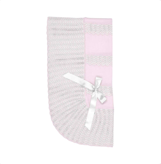 Mac Ilusion Baby Girl Pink & White Blanket with Bow