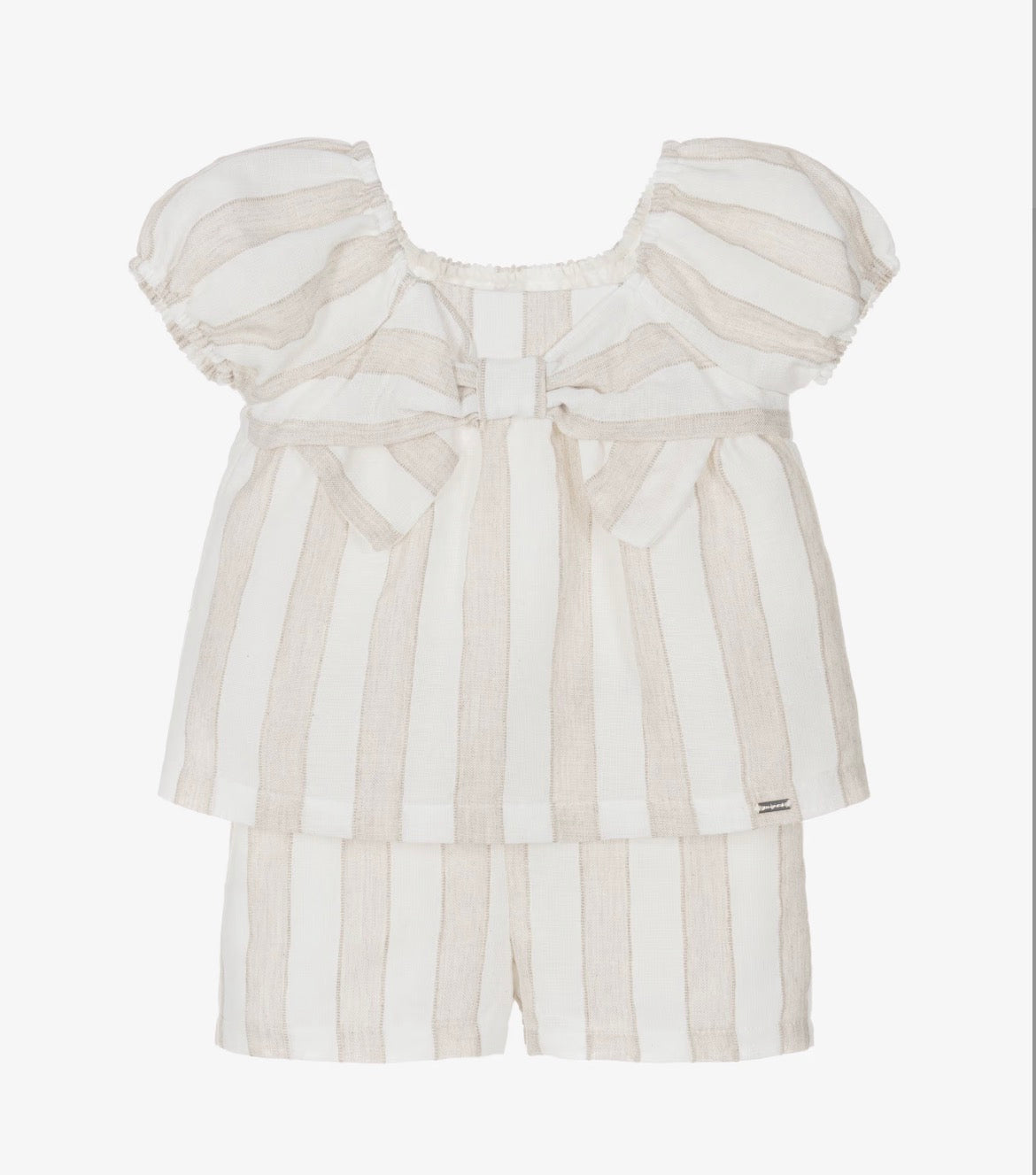 Mayoral Girls Beige Striped Shorts Set