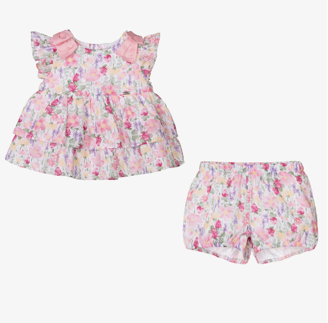 Mayoral Girls Floral Print Shorts Set