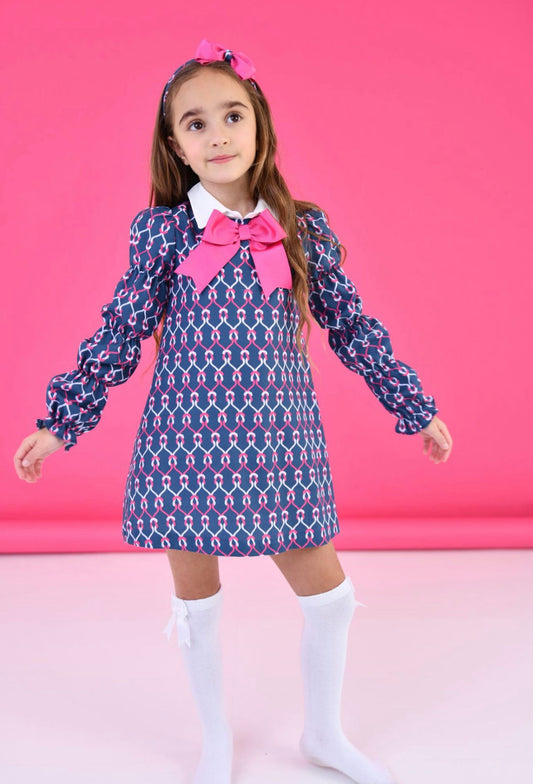 Rochy Girls Navy & Pink Print Dress