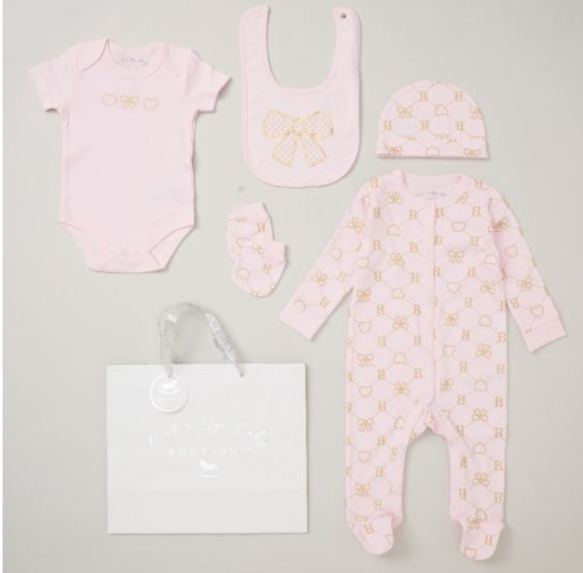 Baby Girl Pink Bow 5 Piece Gift Set