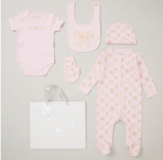 Baby Girl Pink Bow 5 Piece Gift Set
