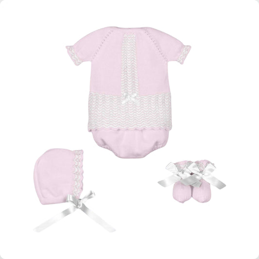 Mac Ilusion Baby Girl Pink & White 4 Piece Outfit