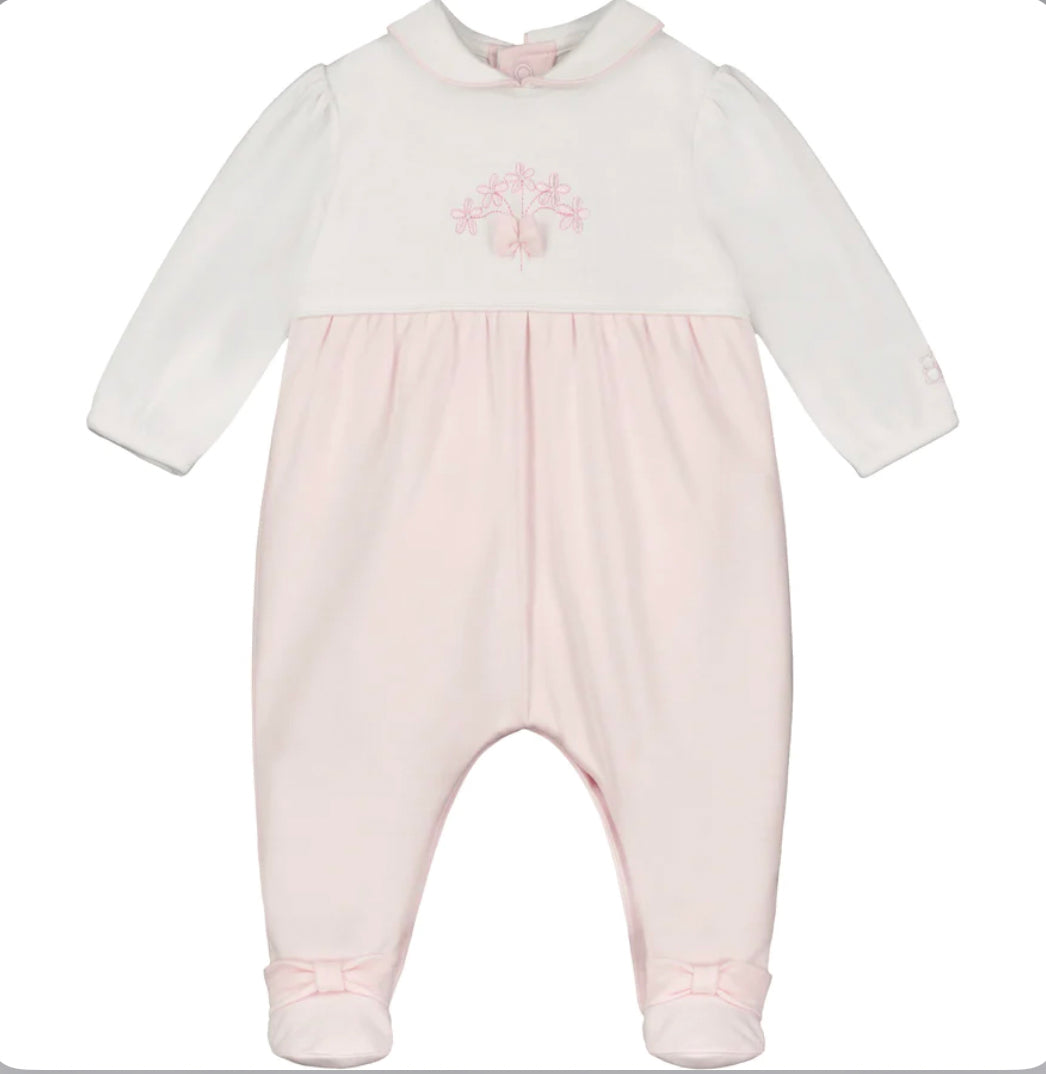 Emile et Rose Fran Baby Girl Pink & Ivory Cotton Babygrow