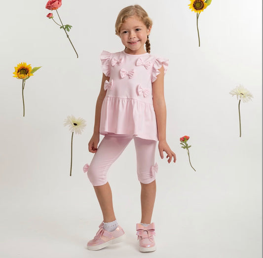 Caramelo Kids Baby Girl Pink Bow Cotton Legging Set