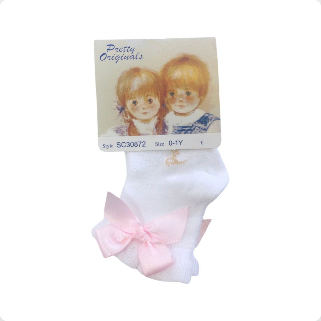 Pretty Originals Girls White with Pink Bow Ankle Socks